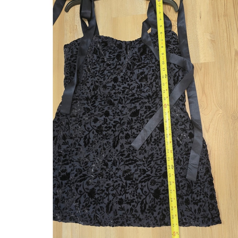 House of Harlow 1960 Navy Blue Burnout Velvet Floral Tie Strap Mini Dress Large - Picture 6 of 9